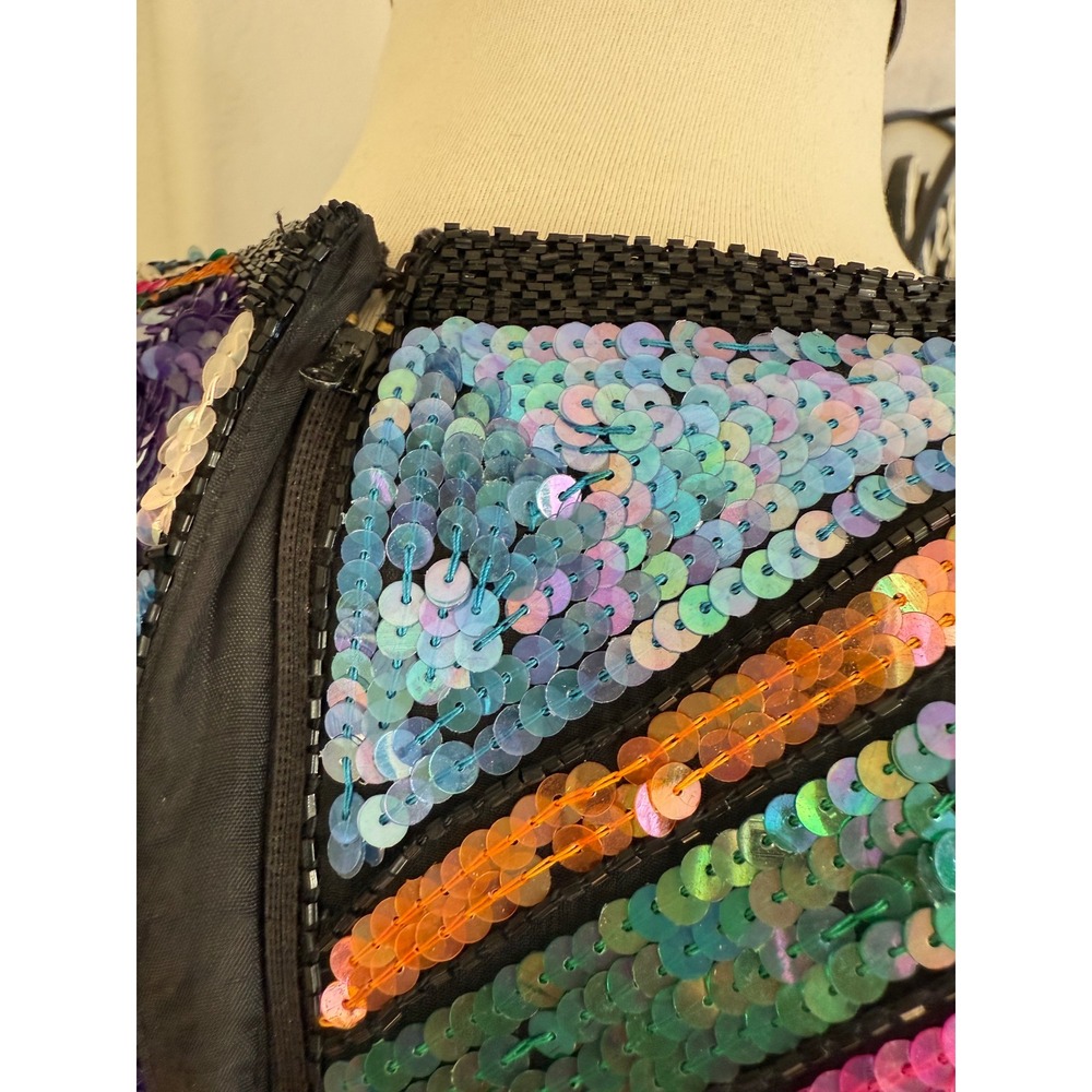 Judith Ann Creations Vintage Sequin Wearable Art Deco Mini Statement Dress Silk - Picture 6 of 16